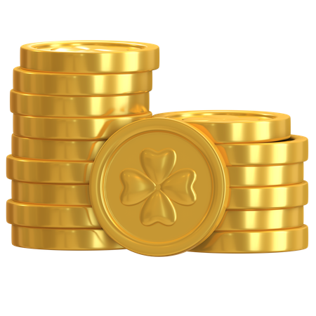 Gold Clover Coin  3D Illustration
