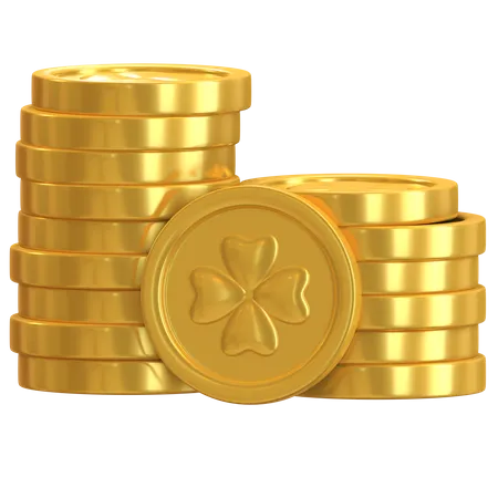 Stack Of Gold Coin Clover St Patrick Day Symbol 3 D Render Illustration 3D Illustration
