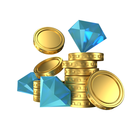 Gold Coin and Diamond  3D Icon
