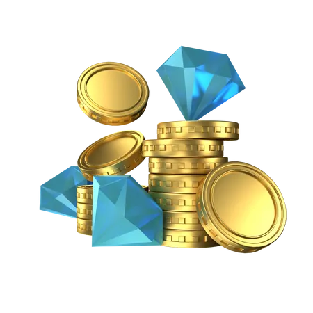 Gold Coin and Diamond  3D Icon