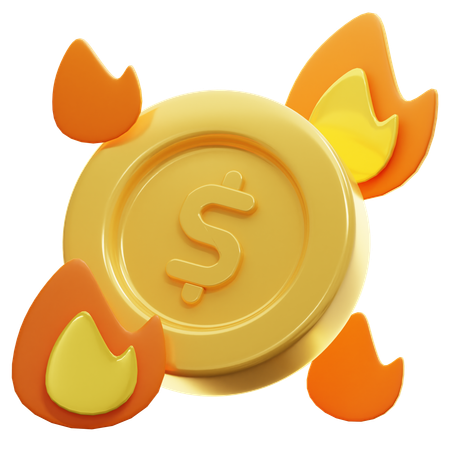 Gold Coin with Flames  3D Icon