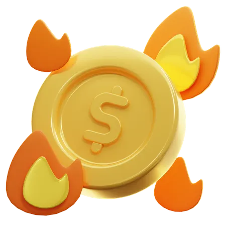 Gold Coin with Flames  3D Icon
