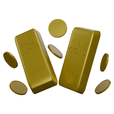 Gold Coins And Bars  3D Icon
