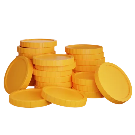 Four Stacks Gold Coins With Several Coins Facing Forward 3 D Render Illustration 3D Icon