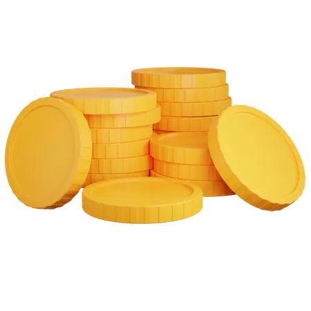 Three Stack Gold Coins With Multiple Coins Facing Forward 3 D Render Illustration 3D Icon