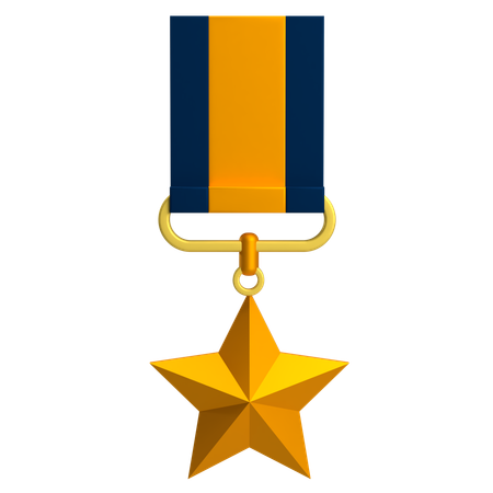 Gold Emblem Medal With Star  3D Icon