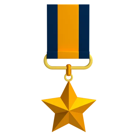 Gold Emblem Medal With Star  3D Icon