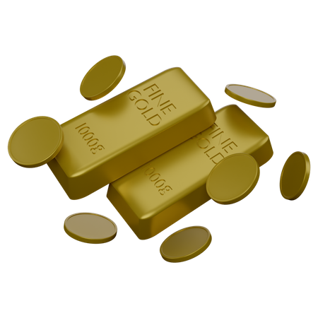 Gold Gold Biscuits And Coins  3D Icon