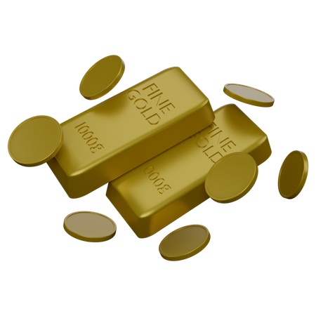 Gold Gold Biscuits And Coins  3D Icon