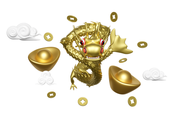 Gold Ingot With Dragon  3D Icon