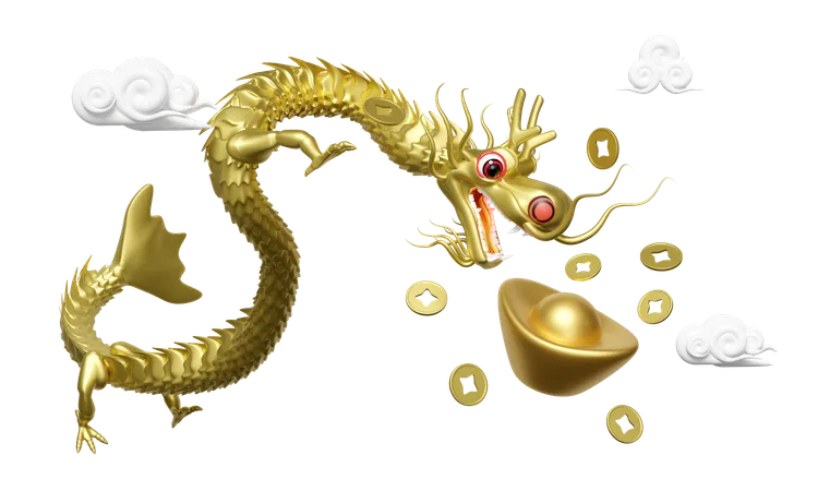 Gold Ingot With Dragon  3D Icon