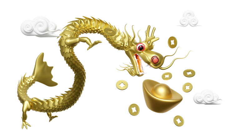 Gold Ingot With Dragon  3D Icon