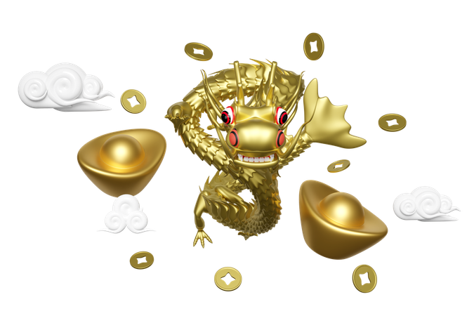 Gold Ingot With Dragon  3D Icon