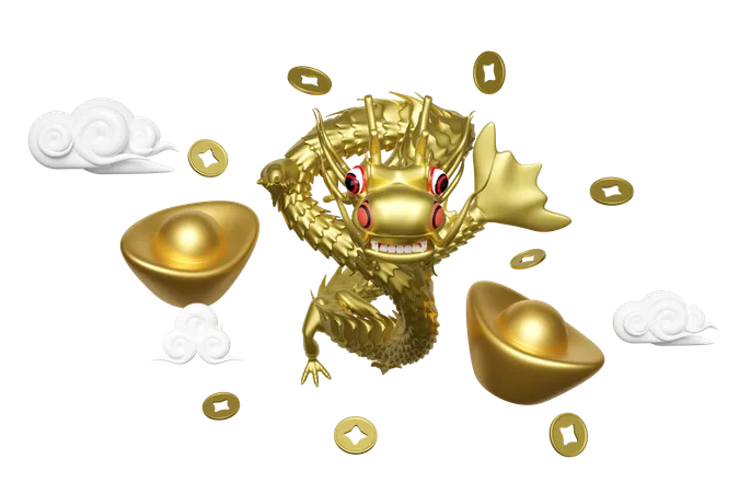 Gold Ingot With Dragon  3D Icon