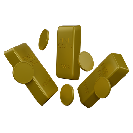 Gold Ingots And Coins  3D Icon