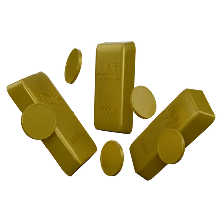 Gold Ingots And Coins  3D Icon