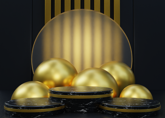 Luxus-Podium in Schwarz und Gold  3D Illustration