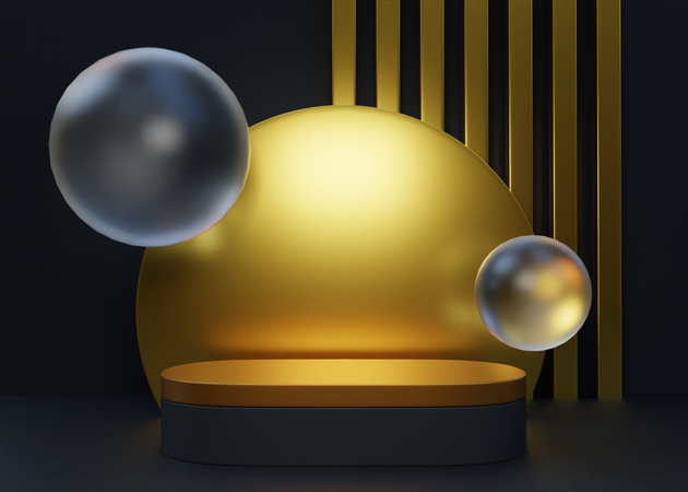 Luxus-Podium in Schwarz und Gold  3D Illustration