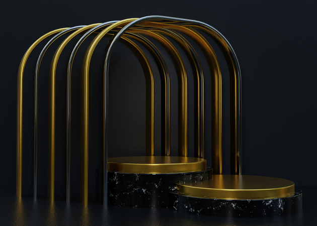 Luxus-Podium in Schwarz und Gold  3D Illustration