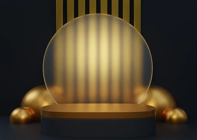 Luxus-Podium in Schwarz und Gold  3D Illustration