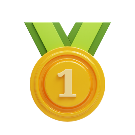 Gold medal with number  3D Icon