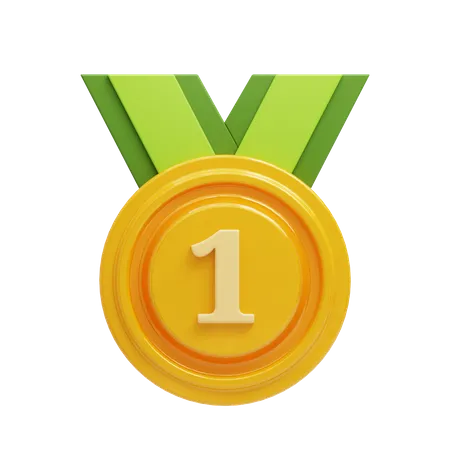 Gold medal with number  3D Icon