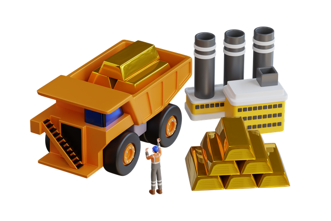 Gold Mining Industry Activity  3D Illustration