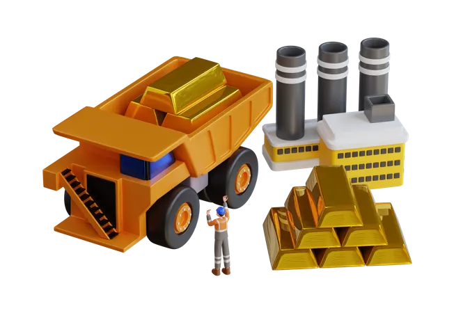 Gold Mining Industry Activity  3D Illustration