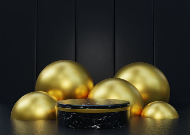 Black and Gold Podium 3D Illustration