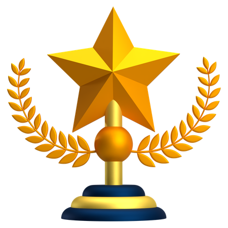 Gold Trophy With Paddy And Star  3D Icon