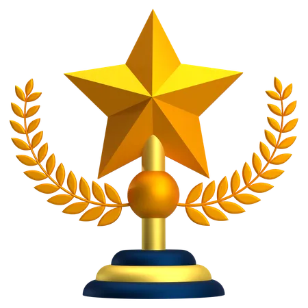 Gold Trophy With Paddy And Star  3D Icon