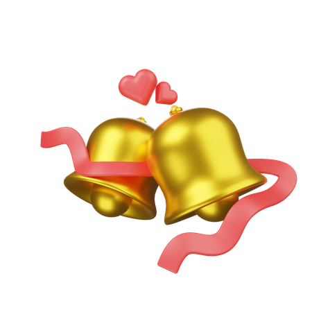 Gold Wedding Bells With Hearts And Ribbon  3D Icon