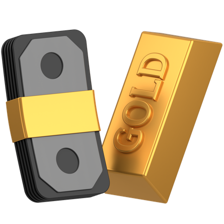 Gold with money  3D Icon