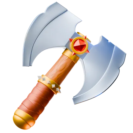 A Cute Wooden Axe With A Cute Design Featuring Golden Silver And Red Diamond Like Details Perfect For 3 D Game Design Making It Shiny And Attractive 3D Icon
