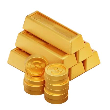 Golden Bar and Golden Coin  3D Icon