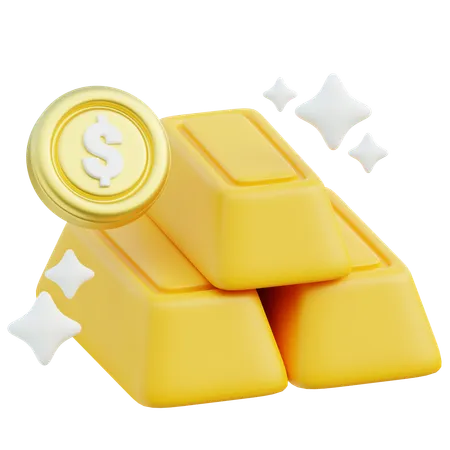3 D Rendering Of Stylized Golden Bars And A Coin With A Dollar Symbol Symbolizing Wealth Accumulation Investment In Precious Metals And Financial Stability 3D Icon