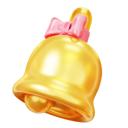 Cute Cartoon 3 D Golden Bell With Pink Bow Happy Valentines Day Anniversary Wedding Love Concept 3D Icon