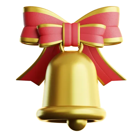 Golden Bell With Ribbon Tie  3D Icon