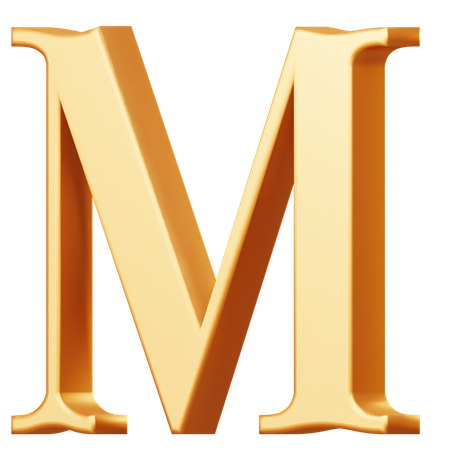 Golden Capital M Letter  3D Icon