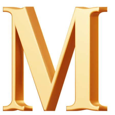 Golden Capital M Letter  3D Icon