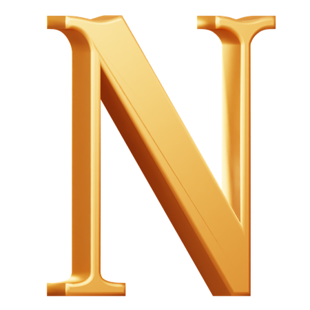 Golden Capital N Letter  3D Icon