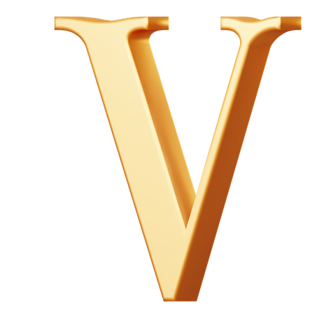 Golden Capital V Letter  3D Icon