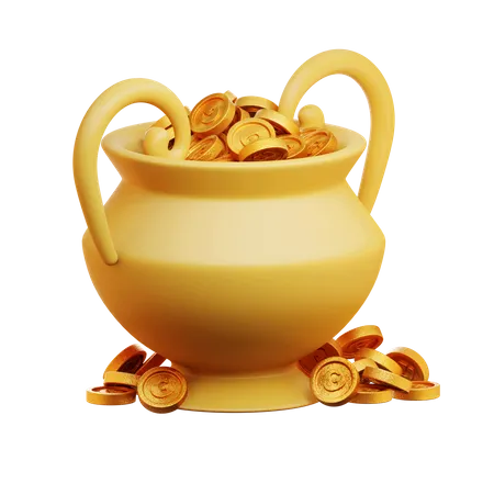 Golden Coins in the Pot  3D Icon