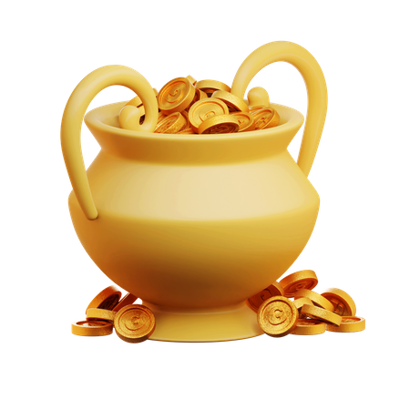 Golden Coins in the Pot  3D Icon
