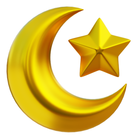 Golden Crescent Moon and Star  3D Icon