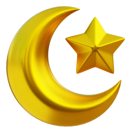 3 D Golden Crescent Moon And Star Symbolic Islamic Icon 3D Icon