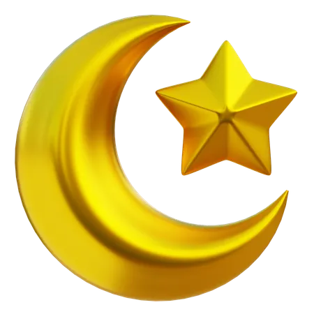 Golden Crescent Moon and Star  3D Icon