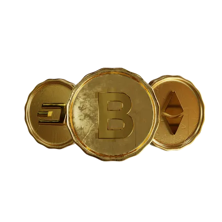 Golden crypto coins  3D Illustration