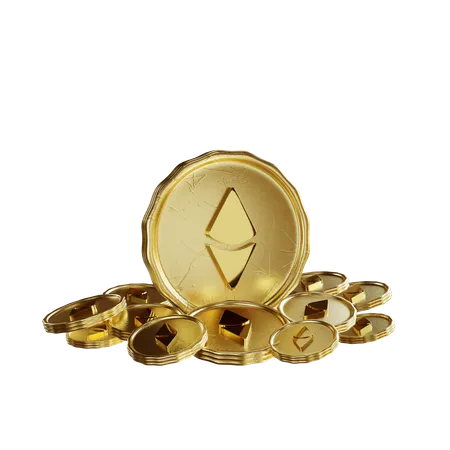 Golden Ethereum coins 3D Illustration