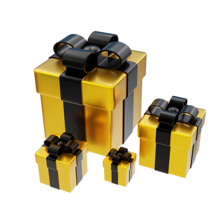 Golden Gift Box With Black Ribbon  3D Icon